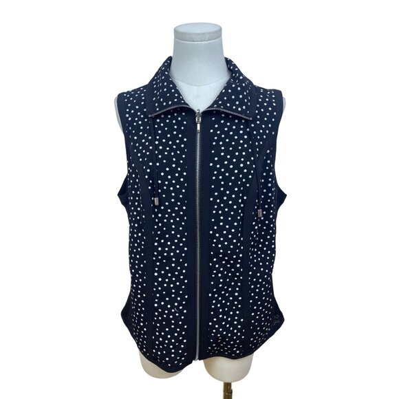 Chico’s Black & White Polka Dot Women’s Sleeveless Zip-Up Vest Size 1 - Picture 2 of 10
